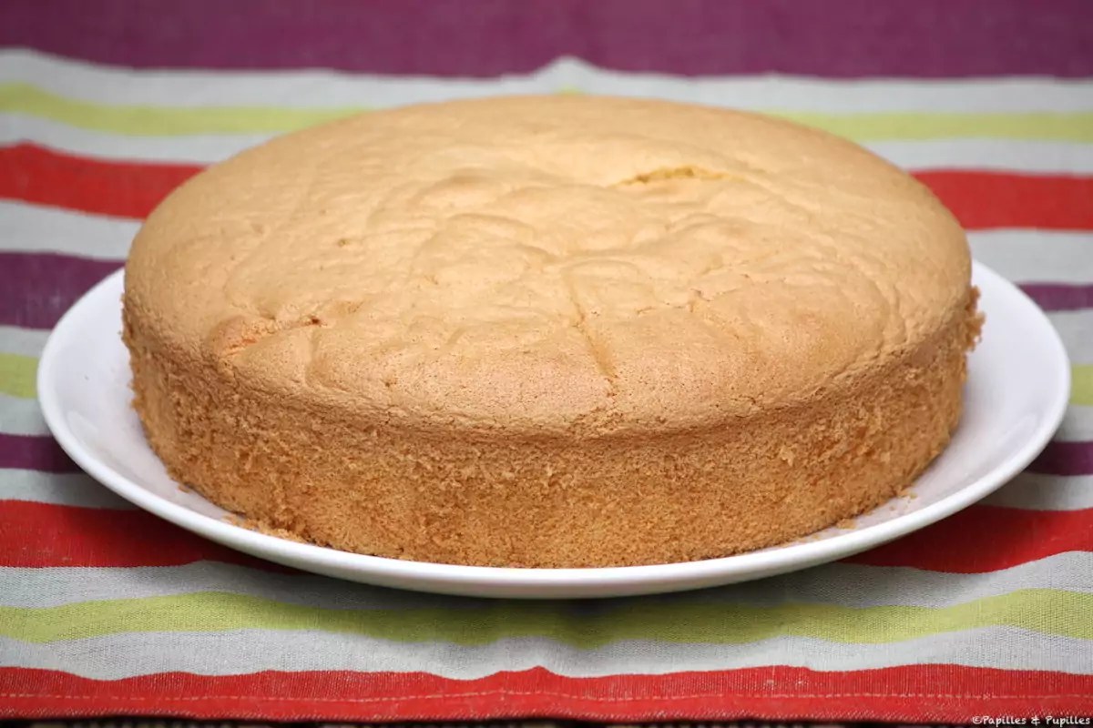 Gâteau de Savoie doré et aérien dans un moule rond à bords hauts